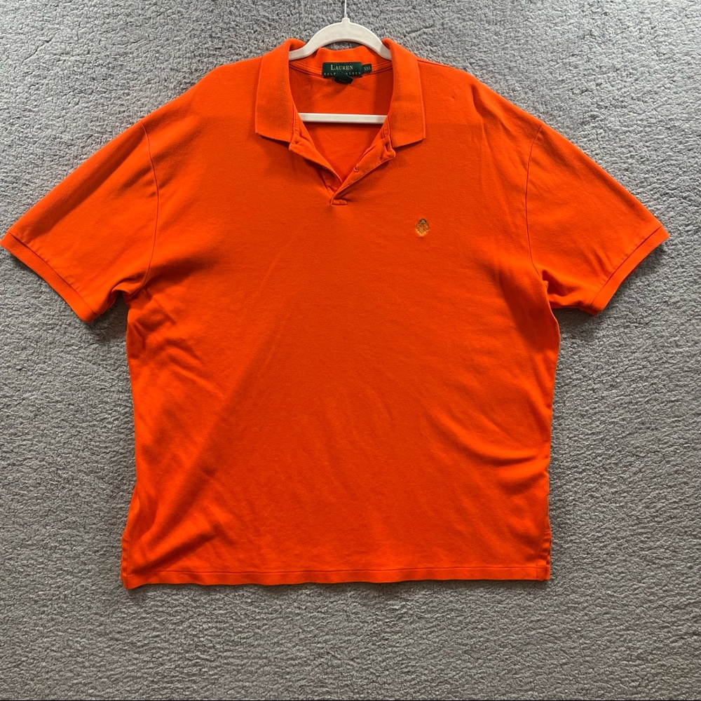 Vintage Lauren Ralph Lauren Mens Polo Shirt XXL Crown Orange 100% Cotton Preppy